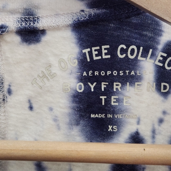 Aeropostale Navy and White Boyfriend Tee Long Sleeve Tye Dye Xs With Tie Accent - Picture 5 of 5